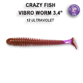 Виброхвост CRAZY FISH Vibro Worm Float 3,4" (5 шт.) зап. кальмар, код цв. 12