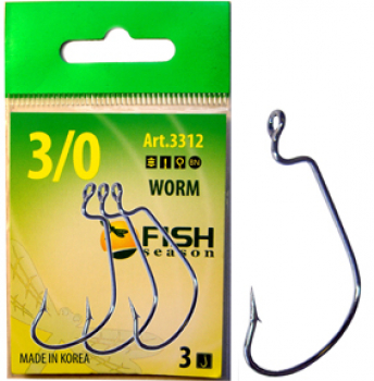 Крючок офсетный FISH SEASON Worm с большим ухом № 5/0 (3 шт.)