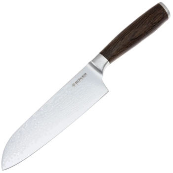 Нож с фиксированным клинком BOKER Meisterklinge Damast Santoku сталь VG-10,дамаск рукоять Дуб цв. Черный в интернет магазине Rybaki.ru