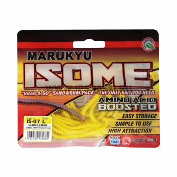 Червь MARUKYU Isome L 110 мм (15 шт.) цв. IS-07 glow lemon в интернет магазине Rybaki.ru