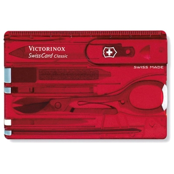 Швейцарская карточка VICTORINOX SwissCard Classic 10 функций цв. красный полупрозрачный