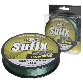 Плетенка SUFIX SFX BRAID цв. зеленый 135 м 0,14 мм 8 кг в интернет магазине Rybaki.ru