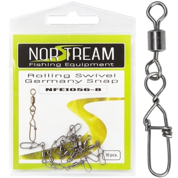 Вертлюг с карабином NORSTREAM Rolling swivel Germany snap (10 шт.) № 8